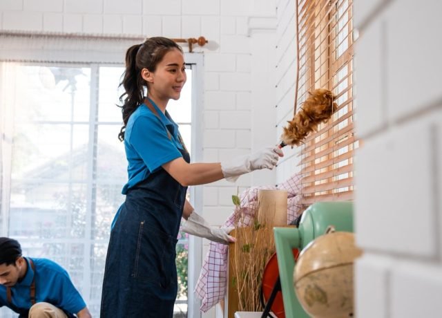 Dépoussiérage des surfaces lors d'un entretien ménager